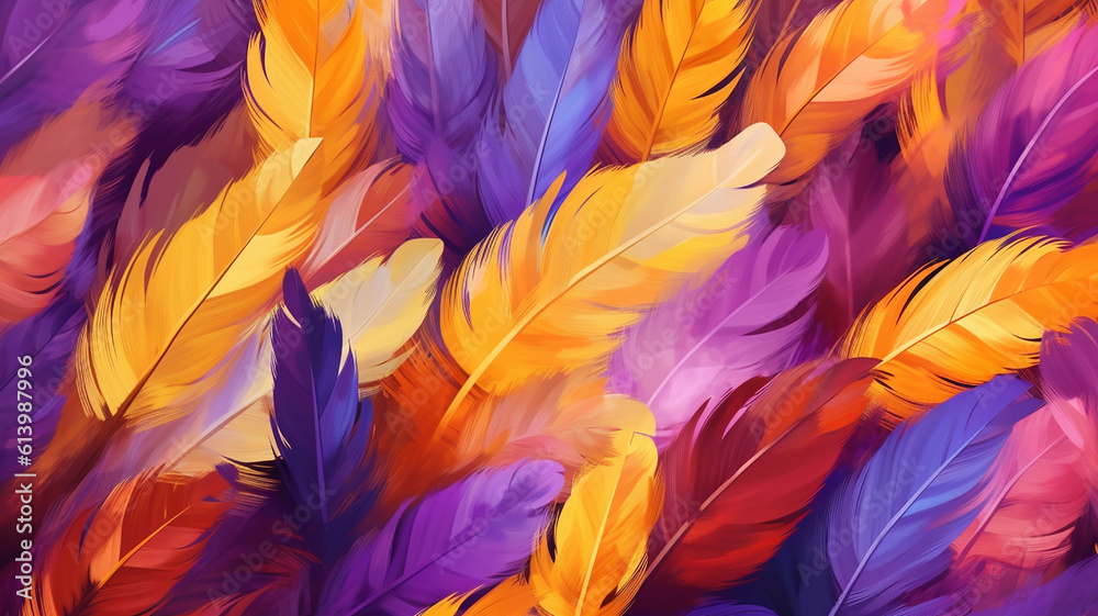 beautiful background wallpaper with purple and yellow bird feathers. beautiful background wallpaper with purple and yellow bird feathers.