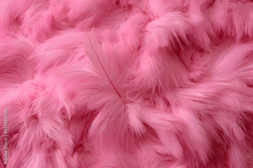 Fabric and silk fur texture with feathers. pink color