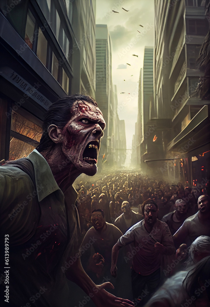 Fototapeta premium illustration of a Zombie attack - generative AI