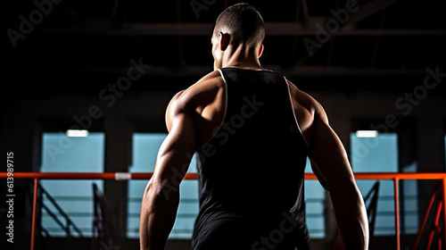 Male Fitness model in the Gym working out. Body Building Photography. Ai generated