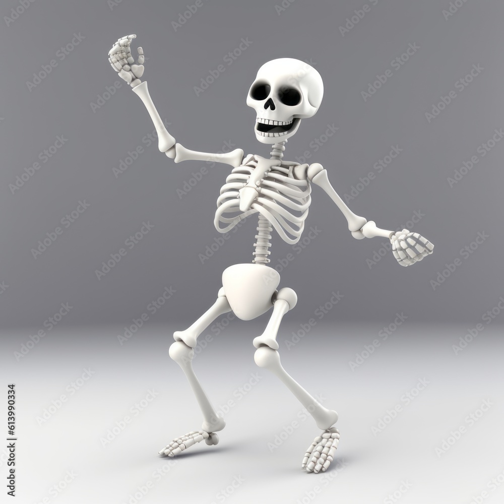 One dancing white skeleton on a gray background One dancing white skeleton on a gray background