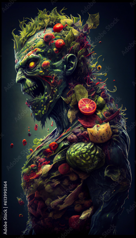 Fototapeta premium portrait of a vegan Zombie - generative AI