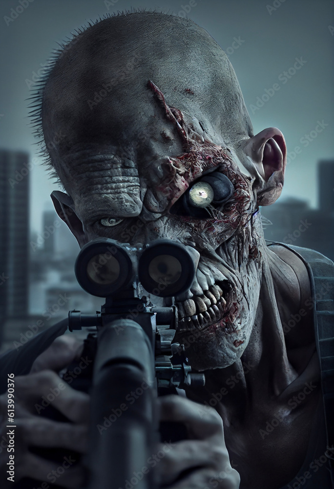 portrait of a Zombie sniper - generative AI portrait of a Zombie sniper - generative AI