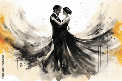 Obraz na plátně Graphic of Man and Woman in Elegant Waltz Dance