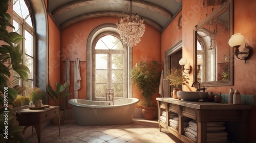 Mediterranean Oasis  Master Bathroom with Exquisite Mediterranean Interior Design  Generative AI