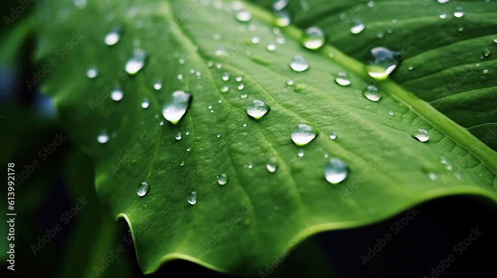 Extreme close up photo of water dew on leaf Generative AI
