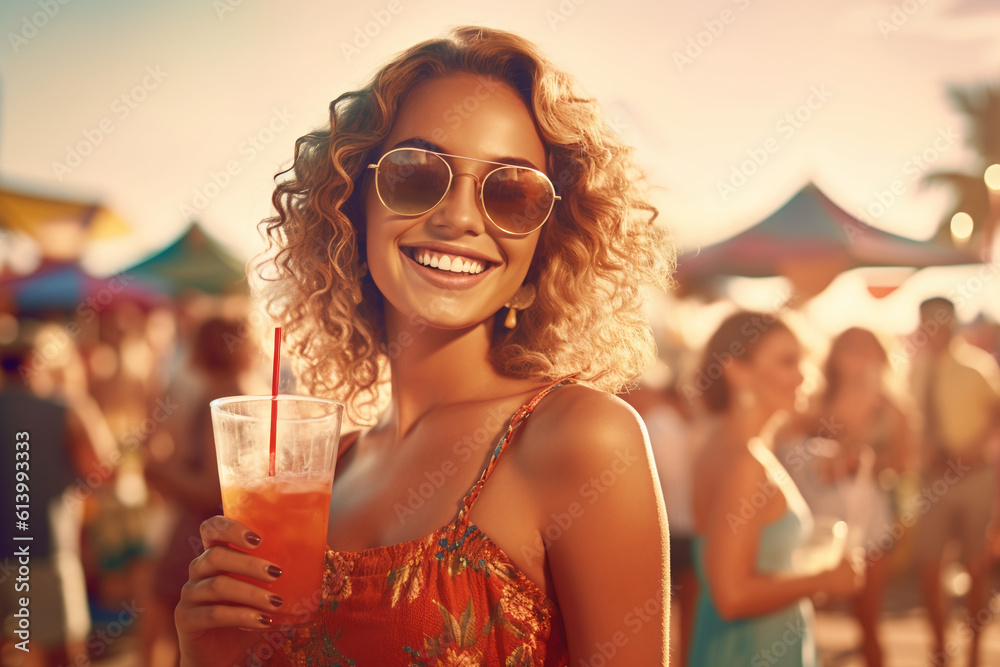 portrait of smiling joyful young beautiful woman on summer party portrait of smiling joyful young beautiful woman on summer party