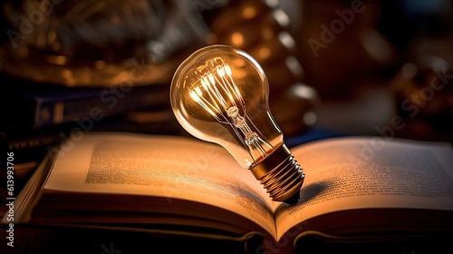 Light bulb on the open book Generative AI