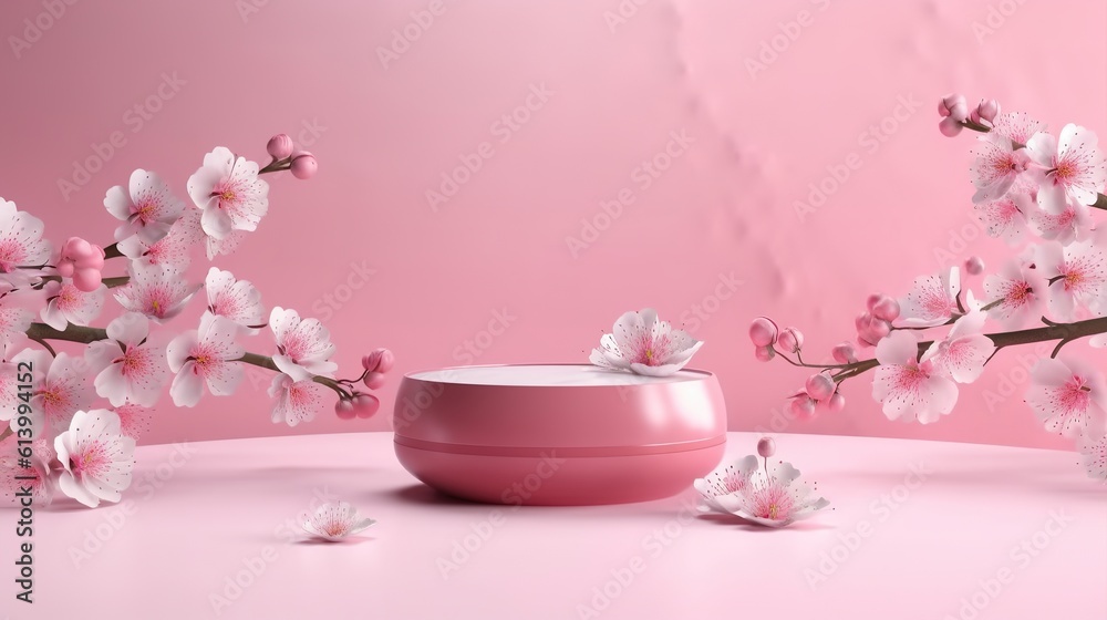 pink podium display sakura Generative AI