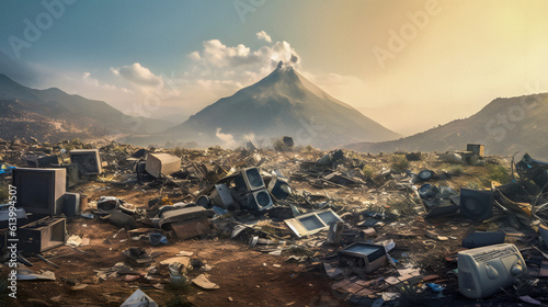 Contrasting Realities: Electronic Waste Dump in the African Wilderness - generative ai photo