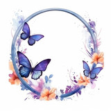 Watercolor frame with butterfly and flowers. Illustration AI Generative.