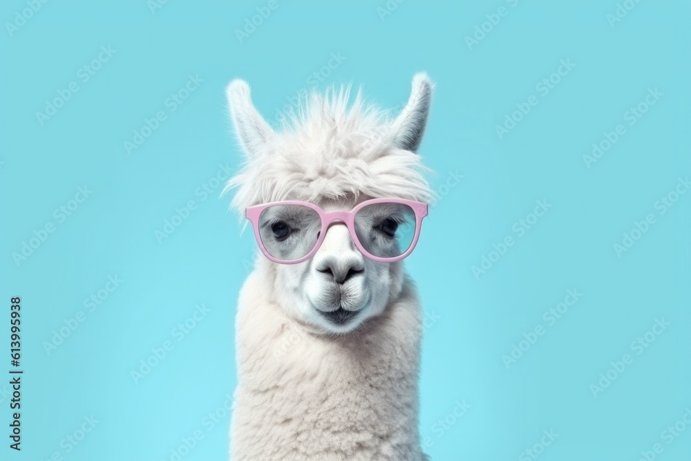 Obraz premium Cute Funny Lama in Sunglasses. Illustration AI Generative.