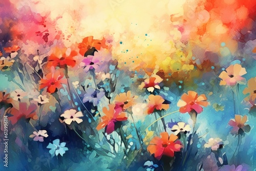 Floral Painted Background. Illustration AI Generative. © ArtCookStudio
