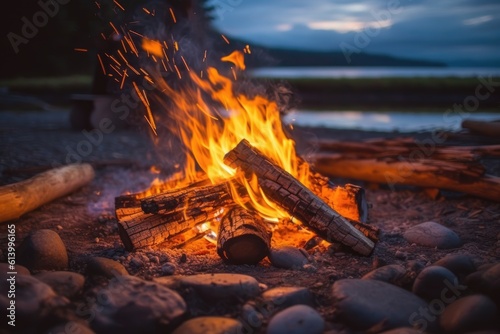 The cozy atmosphere of a camping trip in a photograph that captures the warmth of a campfire. Generative AI