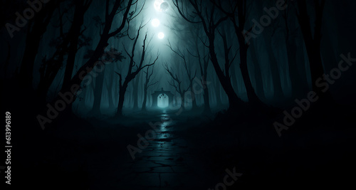 spooky forest path horror movie scarry landscape