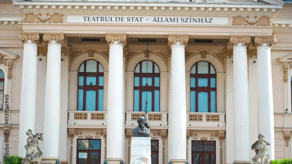 View of the Ede Szigligeti bust and State Theatre entrance in Oradea downtown, Romania View of the Ede Szigligeti bust and State Theatre entrance in Oradea downtown, Romania