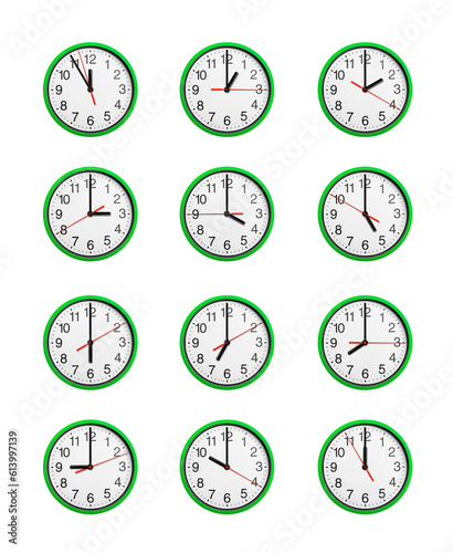 Set of round clock with arrows isolated on white background.