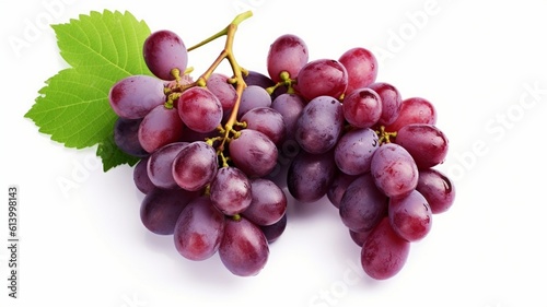 Red grape with leaves isolated on white background black grape with leaves on white background