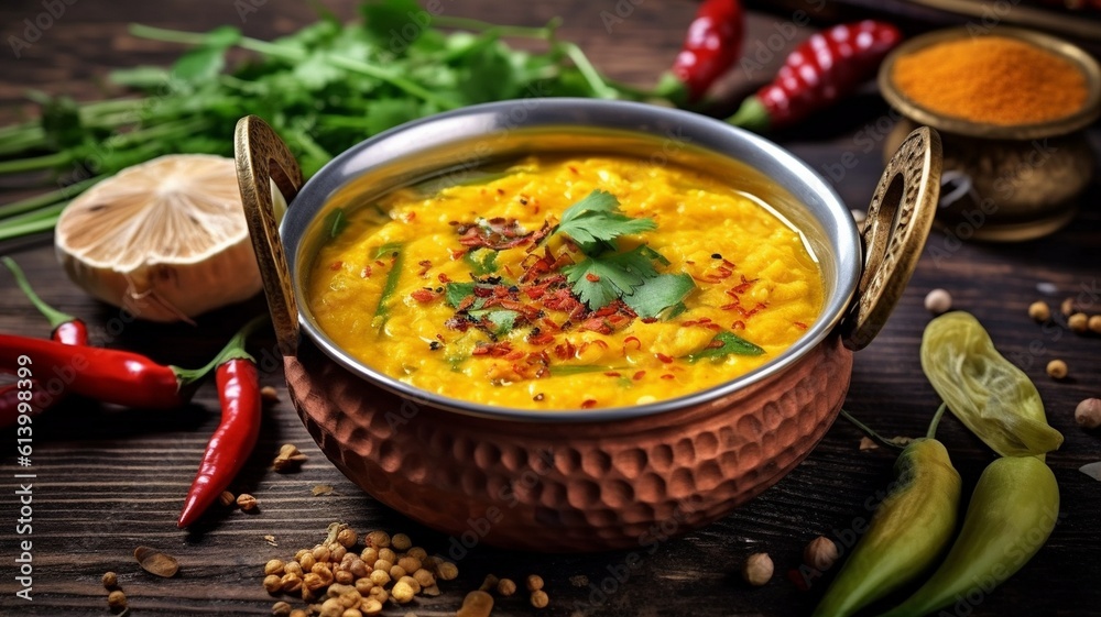 Indian dal food. Traditional Indian soup lentils. Indian Dhal spicy