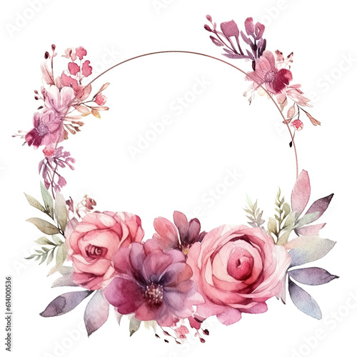 Watercolor Floral Wreath Isolated. Illustration AI Generative.