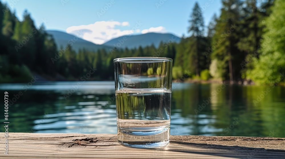 Pure water in glass while someone drinks Generative AI - obrazy, fototapety, plakaty 