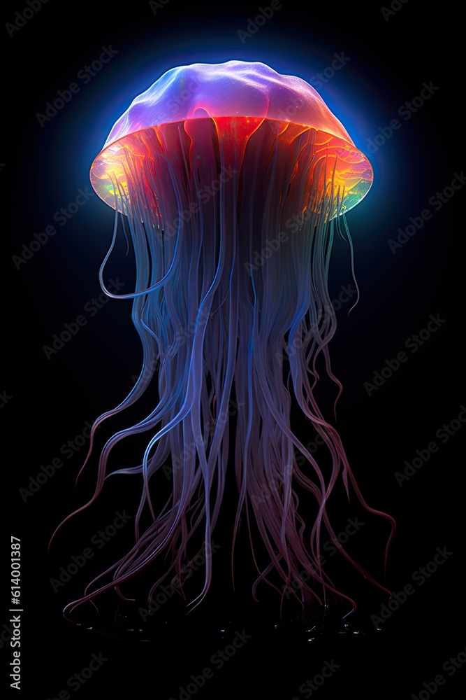 Jelly fish in the aquarium. AI generated art illustration.