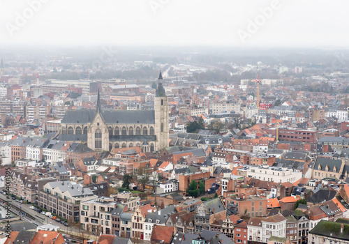 Fényképezés Southward View over misty Mechelen - View over the beautiful medieval city of Mechelen a seen from the top of the Sint-Romboutskathedraal