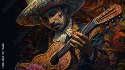 Illustration of a mariachi, mexican folklore, traditional. ai generative,