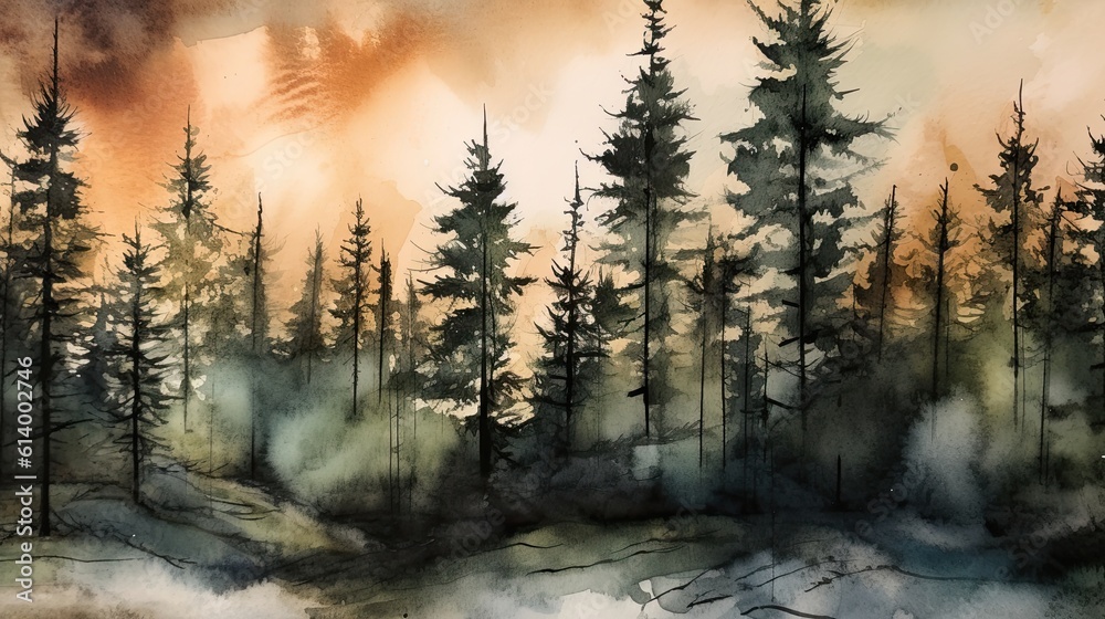Morning in the forest. AI generated art illustration. Morning in the forest. AI generated art illustration.