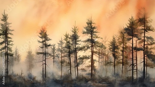 Morning in the forest. AI generated art illustration.