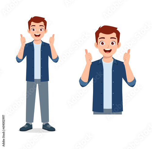 man feeling happy and show thumb up pose