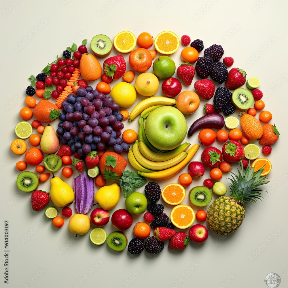 Fruits on a white background. AI generated art illustration. Fruits on a white background. AI generated art illustration.