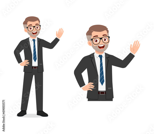 happy man smile and waving hand to greet
