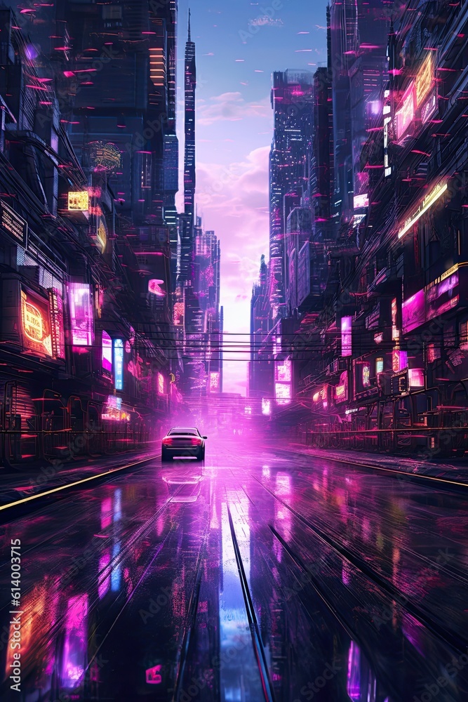 City skyline. AI generated art illustration.
