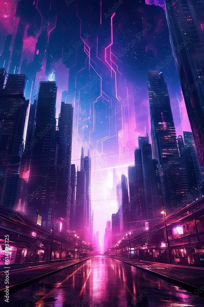 City skyline. AI generated art illustration.