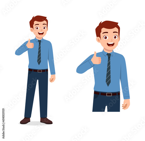 man feeling happy and show thumb up pose