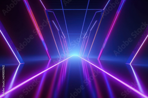 Spectrum neon lights abstract background. Futuristic corridor. AI generated, human enhanced