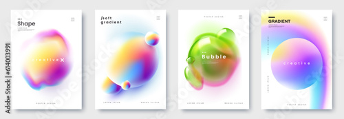 Abstract vibrant gradient shapes on white background. Poster set with colorful smooth 3d gradient and place for text. Design template for flyer, social media, banner, placard. Vector illustration
