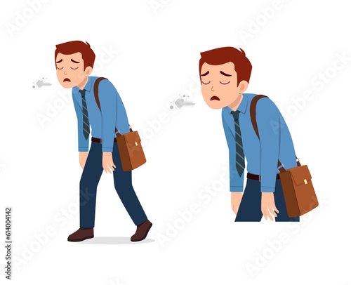 man walking from work and feeling tired