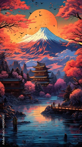 Sunset on the sea. AI generated art illustration.