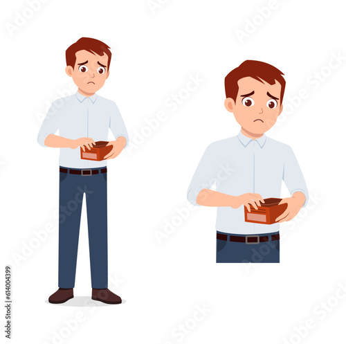 man feeling sad holding empty wallet