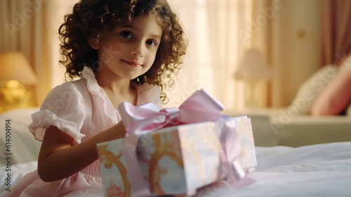 a toddler, girl with a gift...