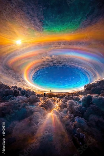 Sunrise over the ocean. AI generated art illustration.