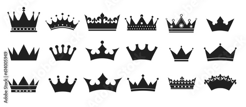 Fototapeta Naklejka Na Ścianę i Meble -  Set of Black crown isolated on gray background