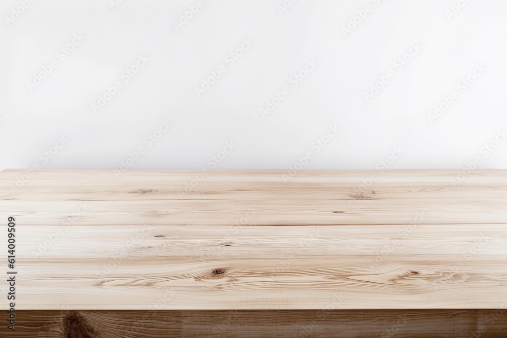 White background with a light wooden table top isolated on it can be used to montage or exhibit your merchandise. Generative AI White background with a light wooden table top isolated on it can be used to montage or exhibit your merchandise. Generative AI