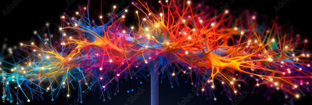 Panorama of a digital human brain model showing active neural pathways ...