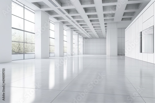 white interior of an exhibition hall. Generative AI