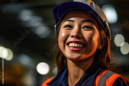 A close - up shot featuring a female cargo worker in a warehouse setting. Generative AI © Mustafa