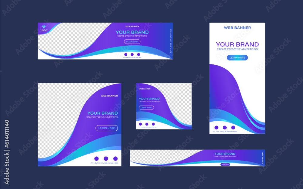 Set of vector web banner templates in modern dynamic style. For advertising, brochures, booklets, presentations and other projects. Just add your text.