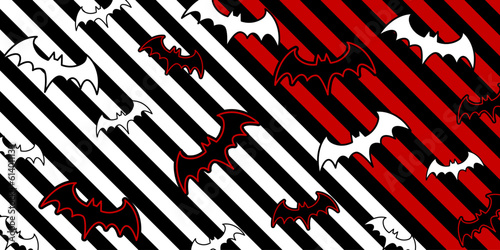 Fly bats on striped goth background. Bats pattern for Halloween cover. Horror background. Goth illustration. Vector EPS 10